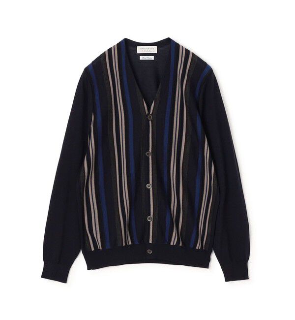 TOMORROWLAND MENS「TOMORROWLAND tricot スーパーファインメリノウール ストライプVネックカーディガン S-WOOL」|カーディガン|66 ネイビー系