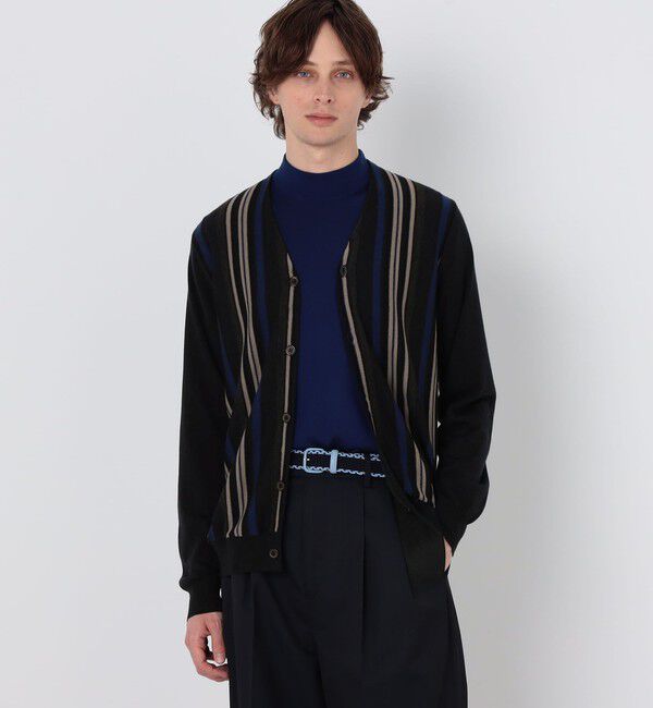 TOMORROWLAND MENS「TOMORROWLAND tricot スーパーファインメリノウール ストライプVネックカーディガン S-WOOL」|カーディガン|