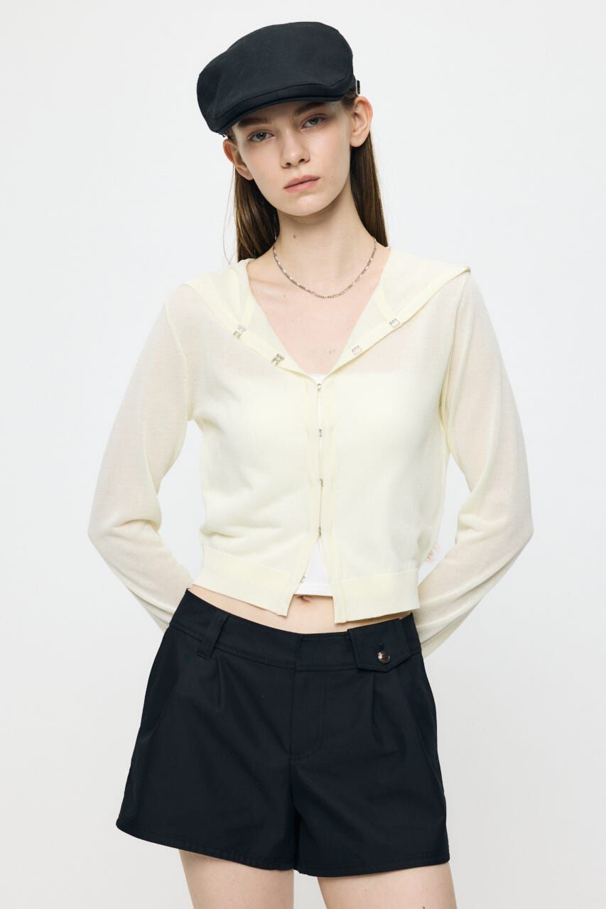 MOUSSY「SHEER HOOKEDカーディガン」|カーディガン|O/WHT1
