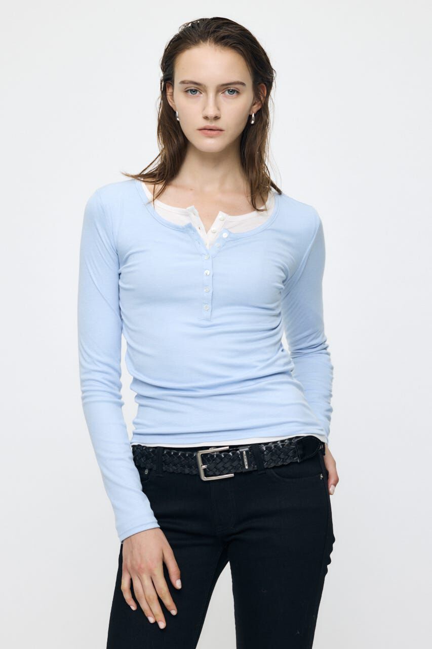 MOUSSY「ES HENRY NECK トップス」|Tシャツ・カットソー|L/BLU1