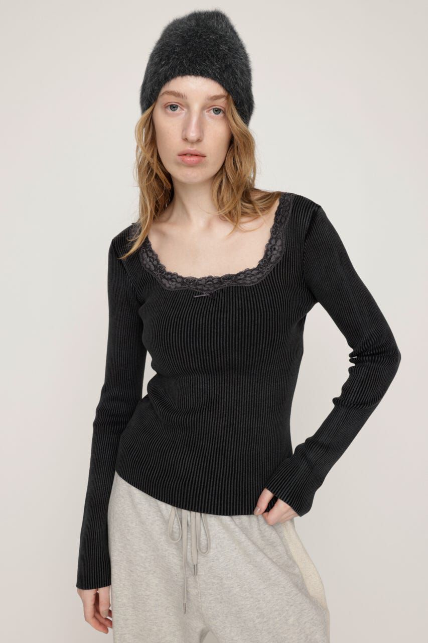 SLY「LACE DOCKING トップス」|ニット・セーター|L/BLK1