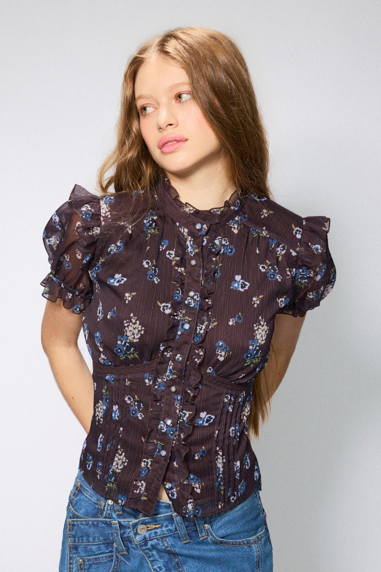 SLY「GATHER FRILL H／N PUFF ブラウス」|シャツ・ブラウス|M/BRN7
