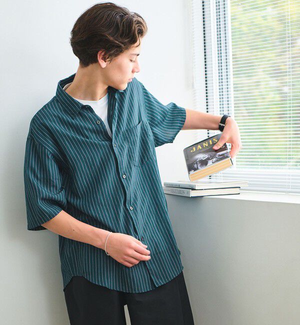 UNITED ARROWS green label relaxing「フィブリル ストライプ ジャストルーズ 半袖 シャツ」|シャツ・ブラウス|DK.GREEN
