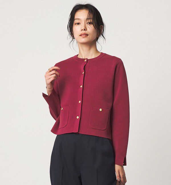 UNITED ARROWS green label relaxing「フォルム ノーカラー ニット カーディガン」|カーディガン|PINK