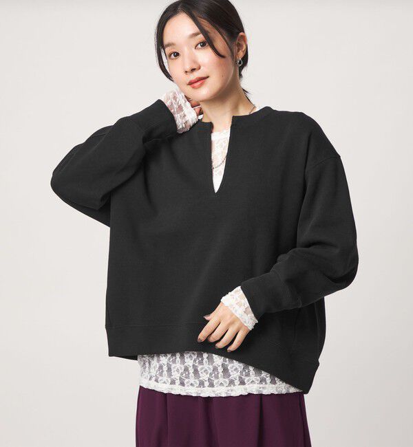 UNITED ARROWS green label relaxing「【WEB限定】＜at ease＞ダブルフェイス Vネック プルオーバー カットソー」|Tシャツ・カットソー|BLACK