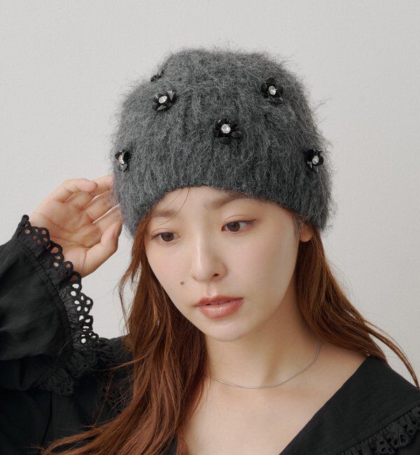  「ビジューモヘアビーニー」|ハット|グレー