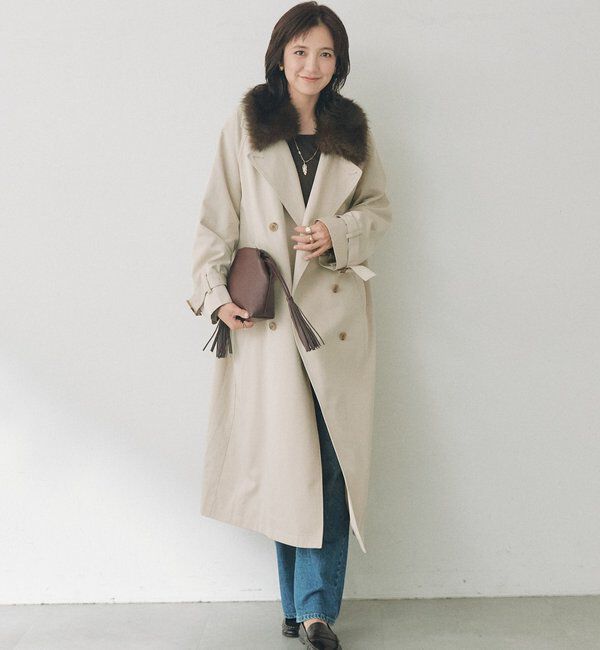  「【A・MONN】ファー付きオープンカラーコート」|その他|