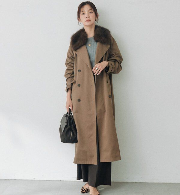  「【A・MONN】ファー付きオープンカラーコート」|その他|