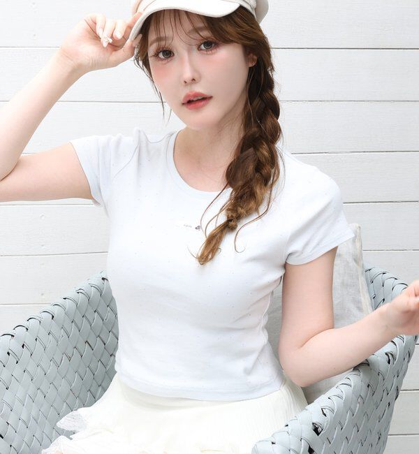  「ハートチャーム付きビジューコンパクトTee」|プルオーバー|