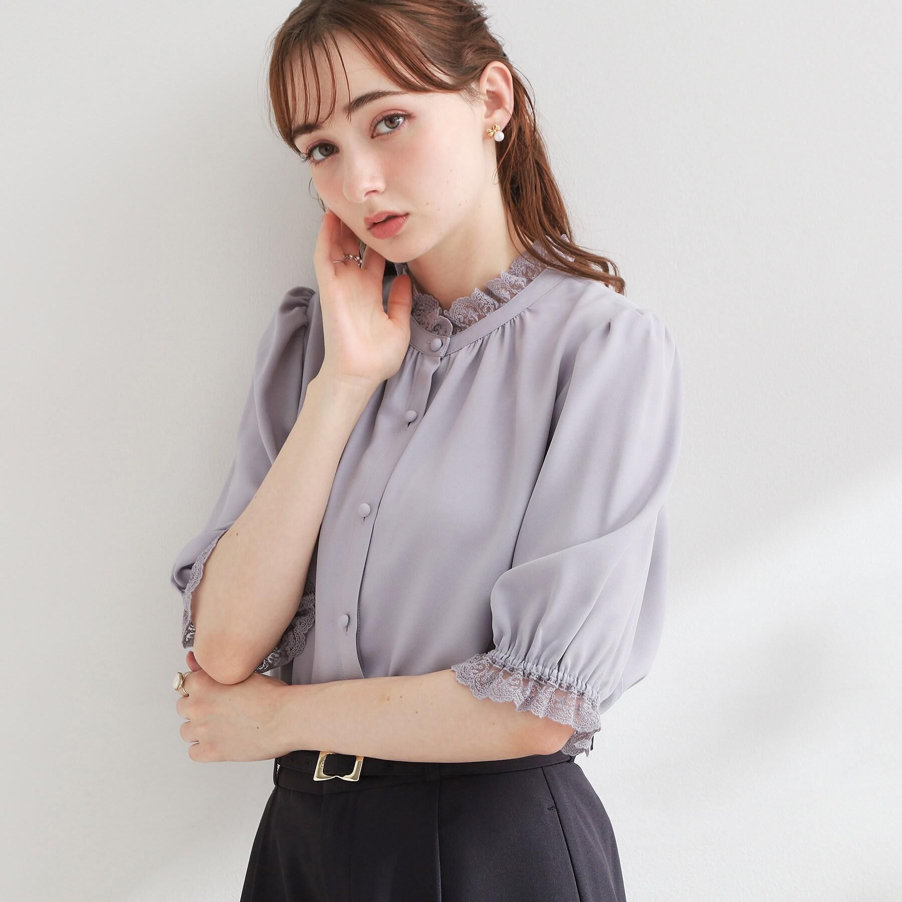 Couture broach「【大人上品・前後2WAY】エンブロレース 5分袖ブラウス【洗濯機可】」|シャツ・ブラウス|