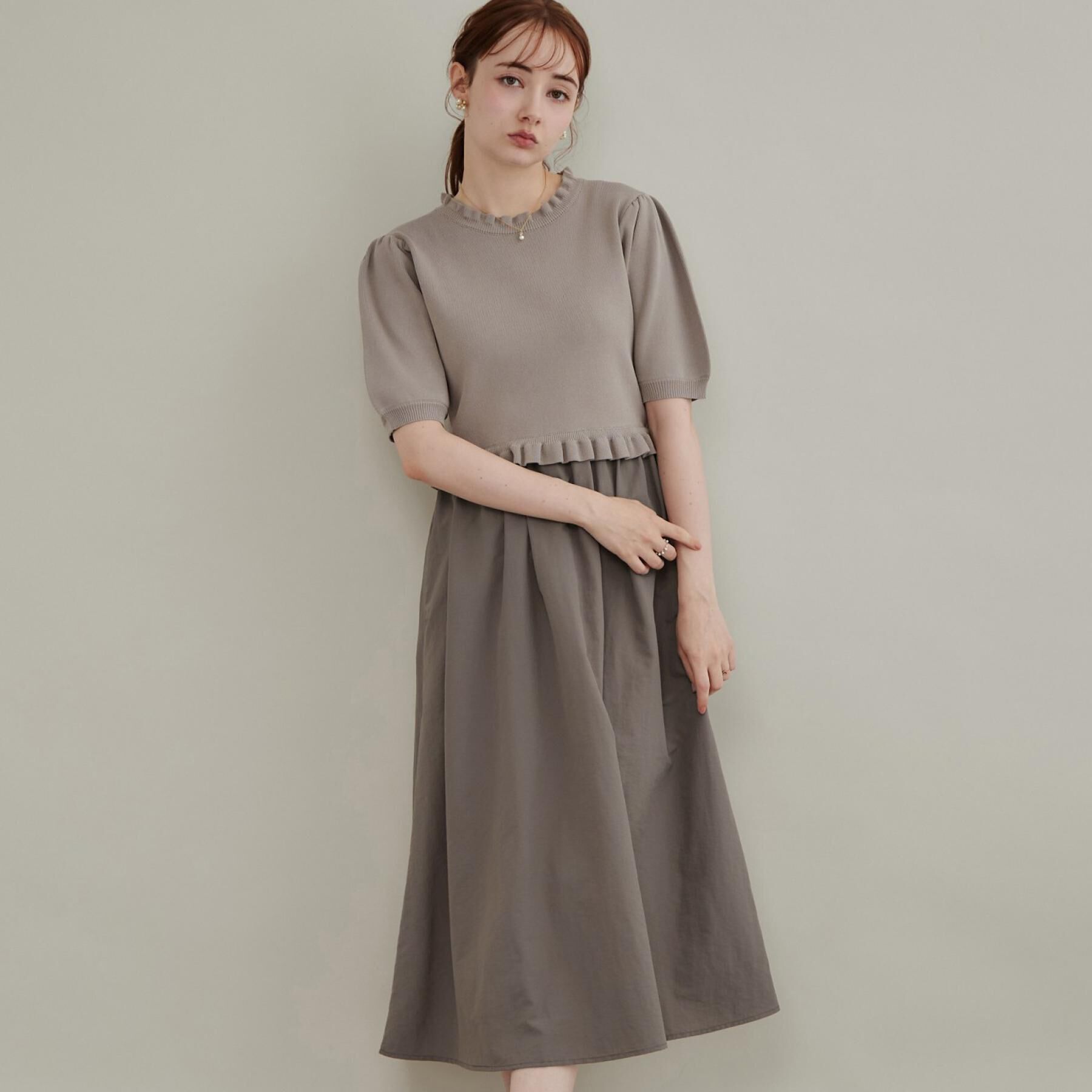 Couture broach「【ほんのり甘い】フリルニット ドッキングワンピース【洗濯機可】」|ワンピース|モカブラウン(042