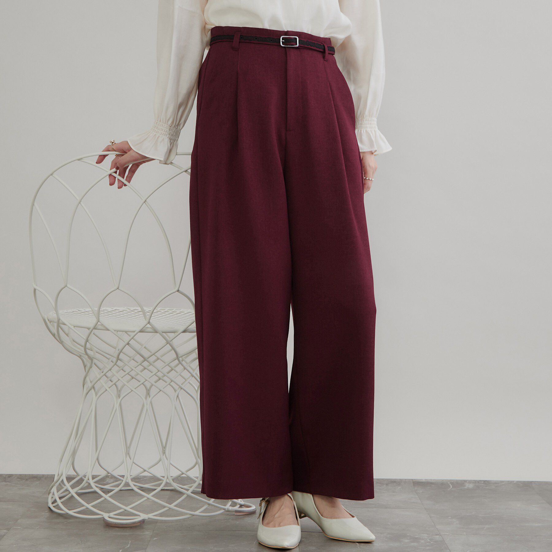 Couture broach「LANATECレースベルトパンツ」|その他|ボルドー(064)