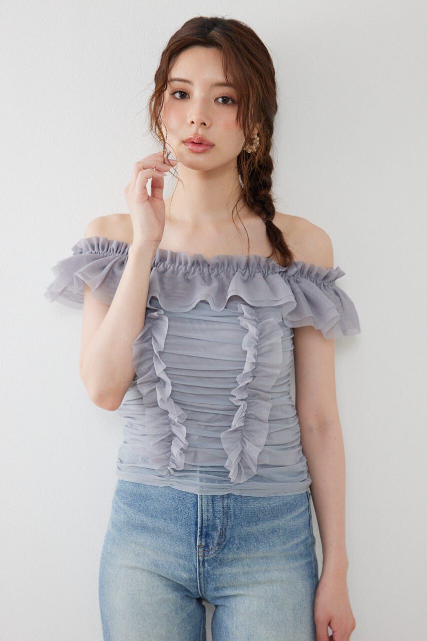 rienda「フリルオフショルカットトップス」|Tシャツ・カットソー|GRY