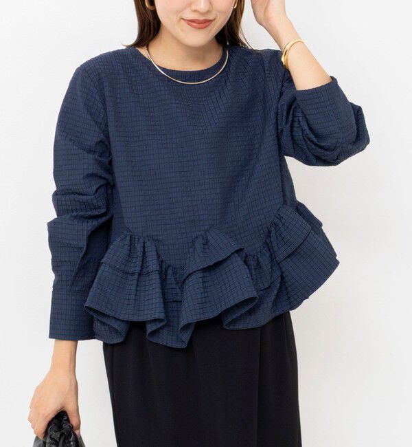 NOLLEY'S「【WEB限定】ウォッシャブル2WAYチェックペプラムフリルブラウス」|シャツ・ブラウス|ネイビー系1