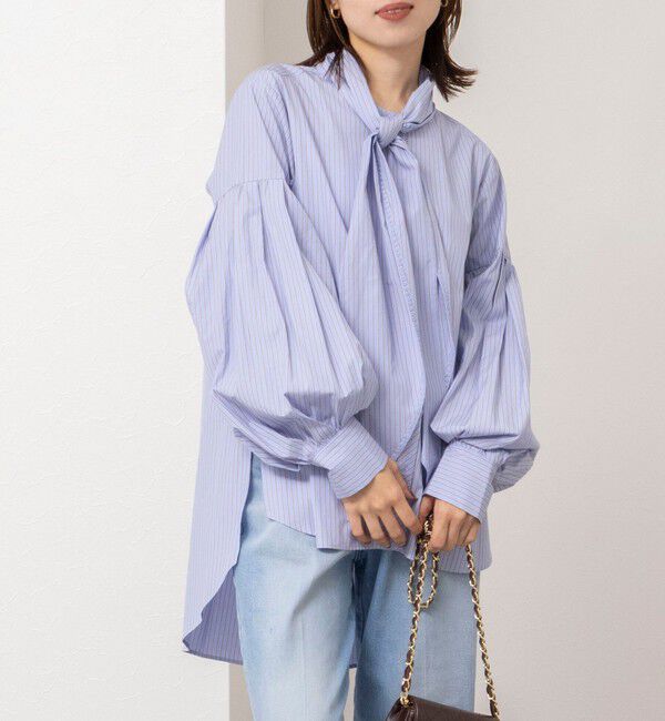 NOLLEY'S「【MARILYN MOON/マリリーンムーン】stripe embroidery tie blouse」|シャツ・ブラウス|