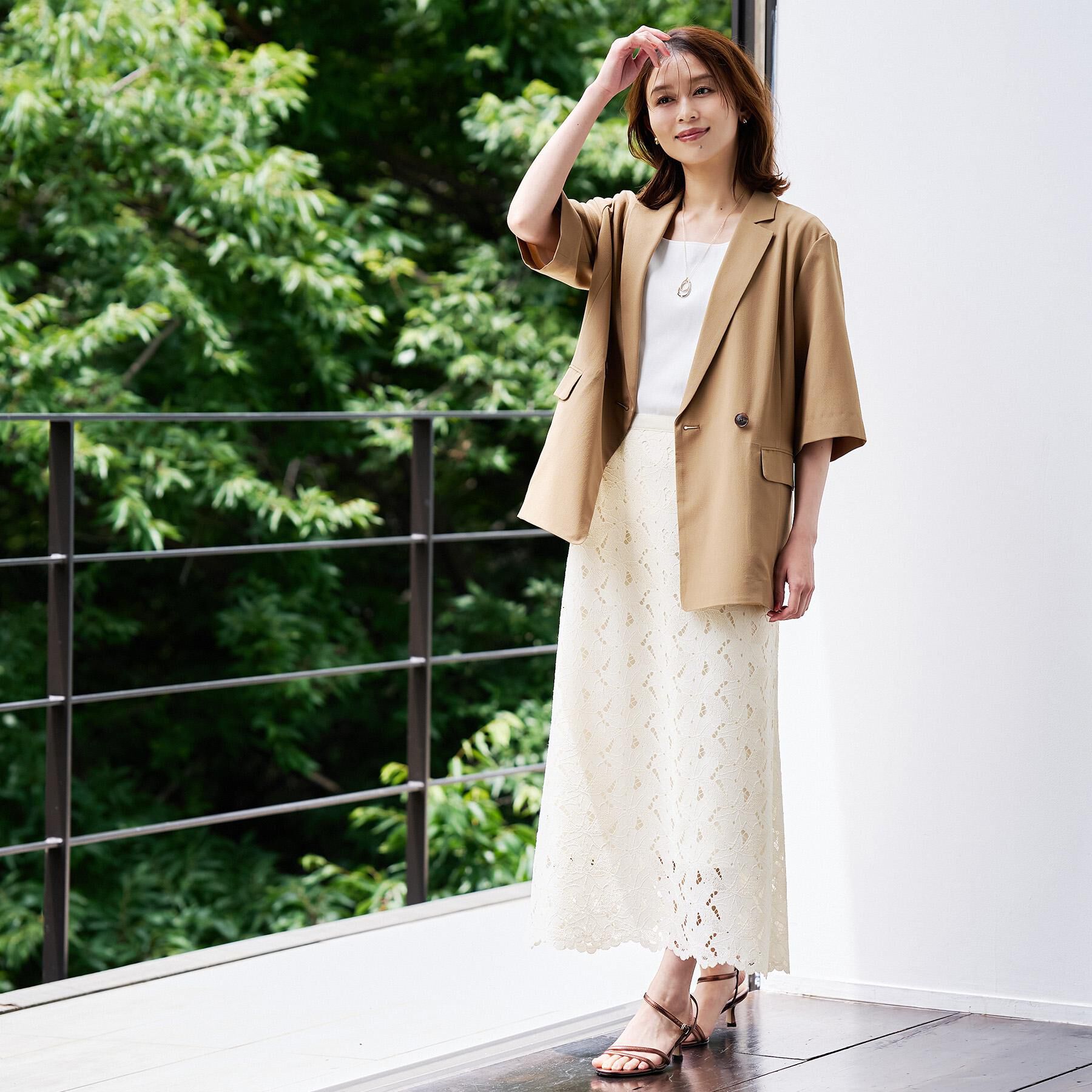 UNTITLED「【秋のきれいめ服/セットアップ可】リーフレースロングスカート」|スカート|