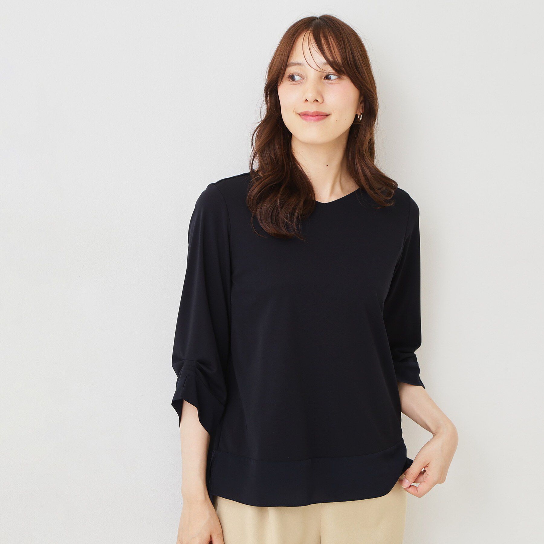 COUP DE CHANCE「【手洗い可／日本製】スムースジャージ七分袖カットソー」|Tシャツ・カットソー|ネイビー(094)
