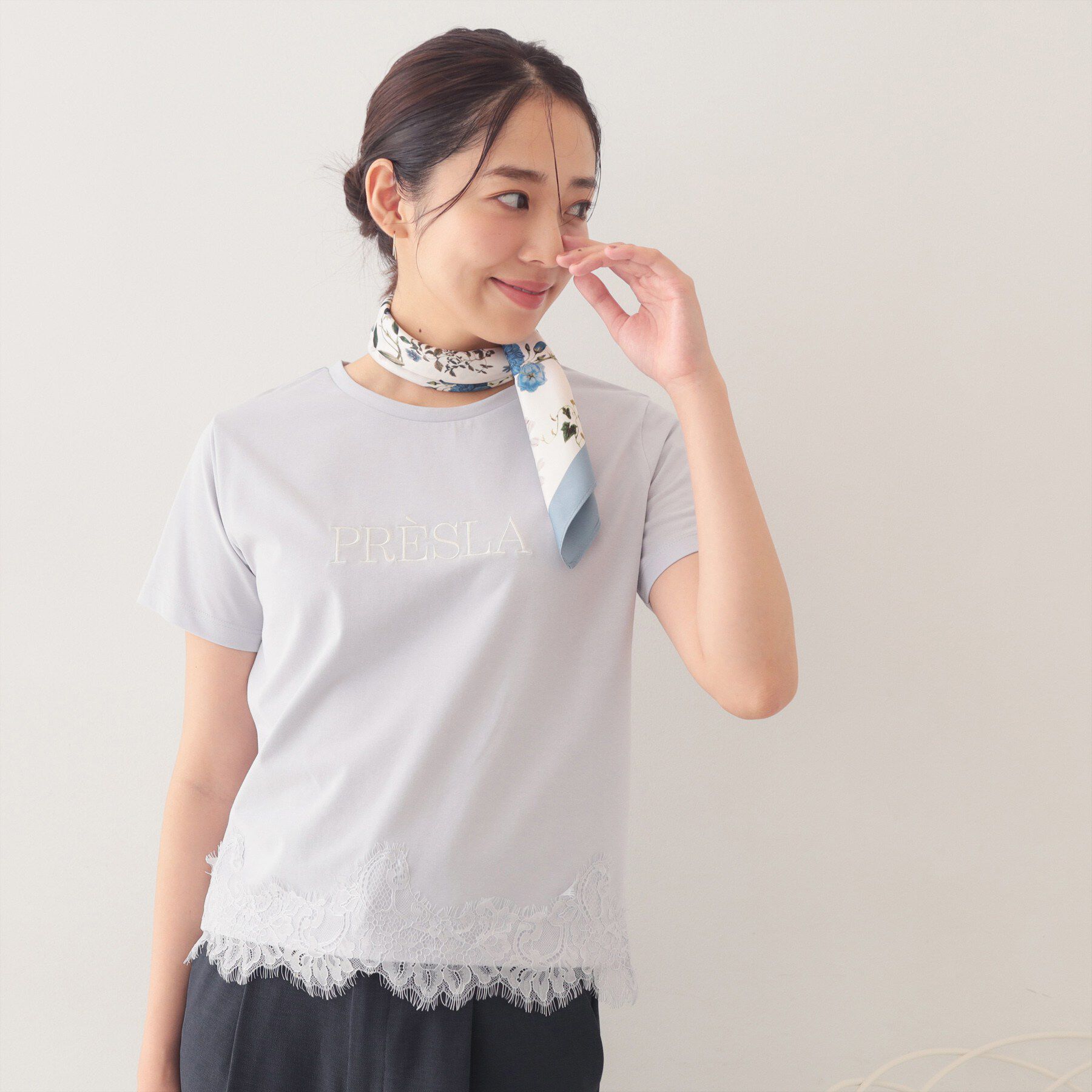 index「【接触冷感／UVケア】裾レースロゴTシャツ《洗濯機OK／S-3L》」|Tシャツ・カットソー|