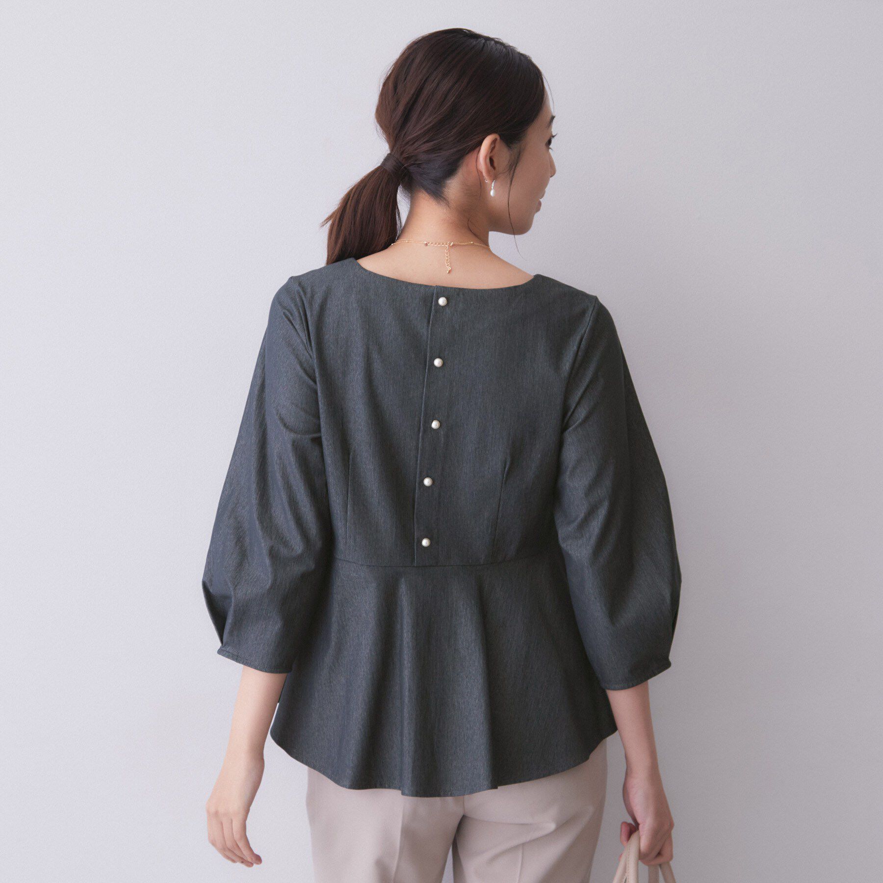 index「バックパール調ペプラムトップス【洗濯機OK】」|Tシャツ・カットソー|