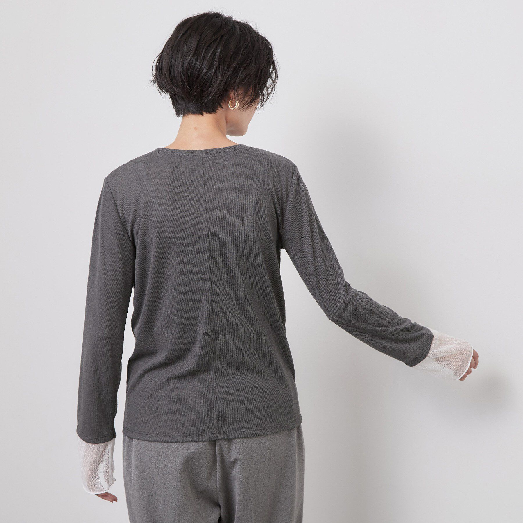 OPAQUE.CLIP「袖口レース／ドットチュール切替トップス【洗濯機OK】」|Tシャツ・カットソー|