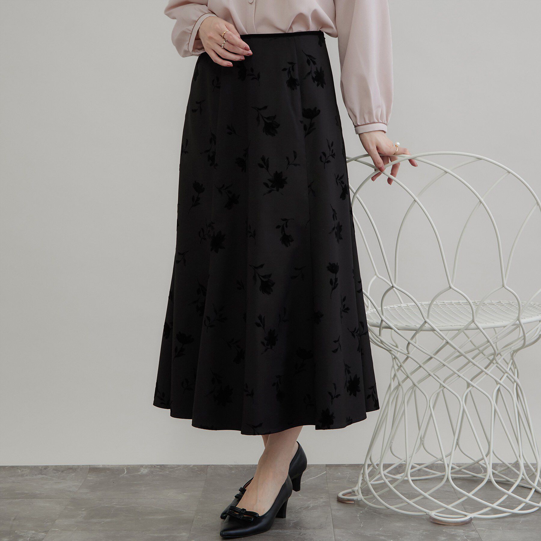 Couture broach「フロッキーフラワーマーメイドスカート」|スカート|ブラック(119)