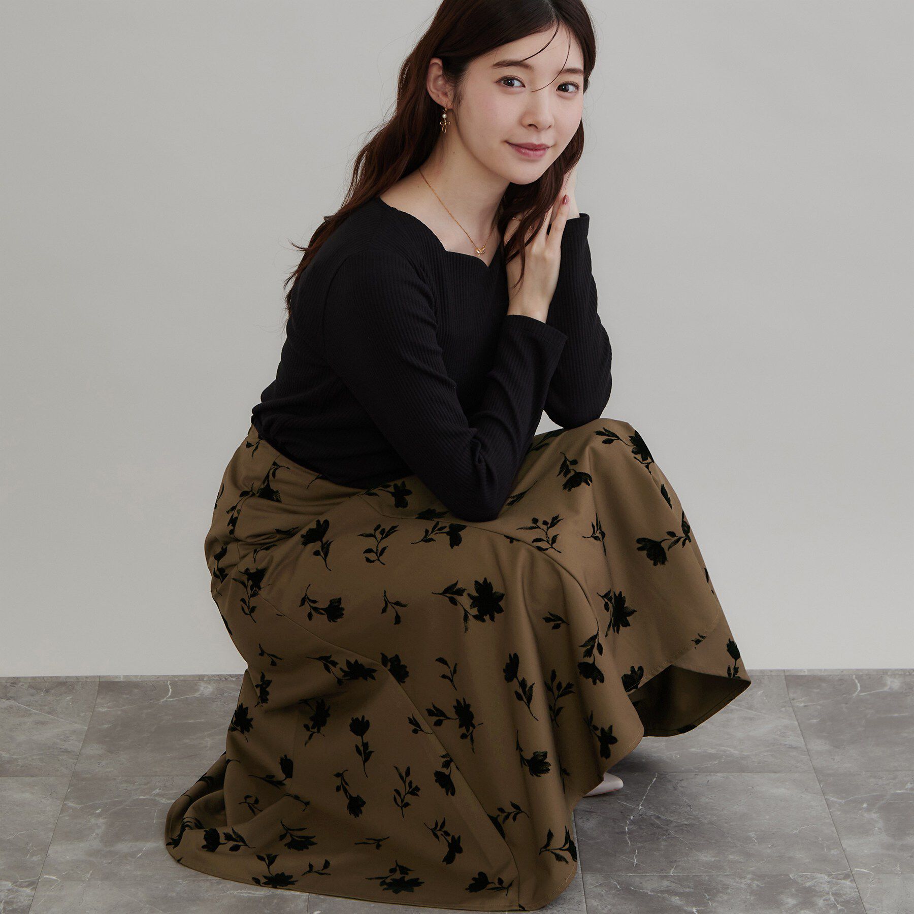 Couture broach「フロッキーフラワーマーメイドスカート」|スカート|ブラウン(143)