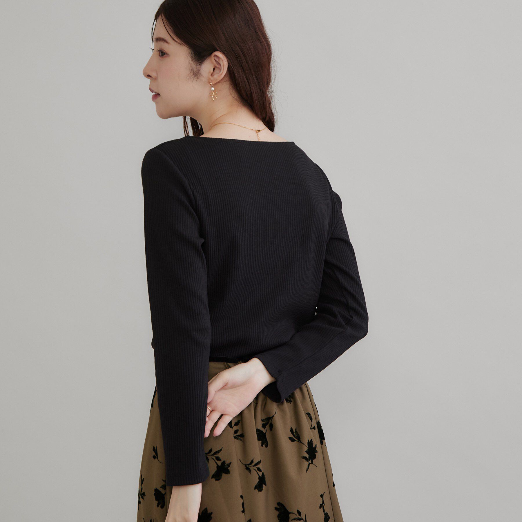 Couture broach「【デコルテ美しく】ハートネック テレコトップス」|Tシャツ・カットソー|