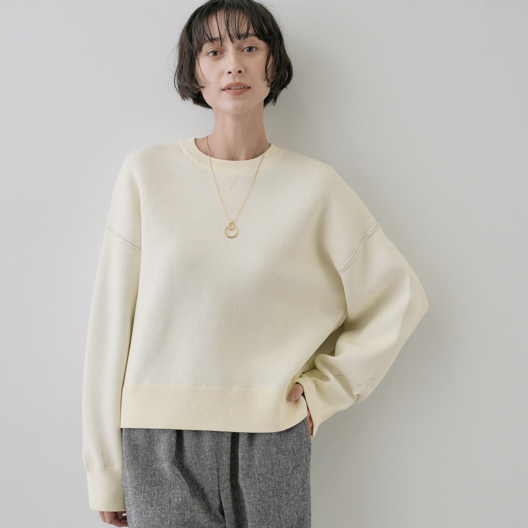 Dessin「【洗濯機OK/XS-L】配色リバーシブル コットンジャカード クルーネックニット」|Tシャツ・カットソー|