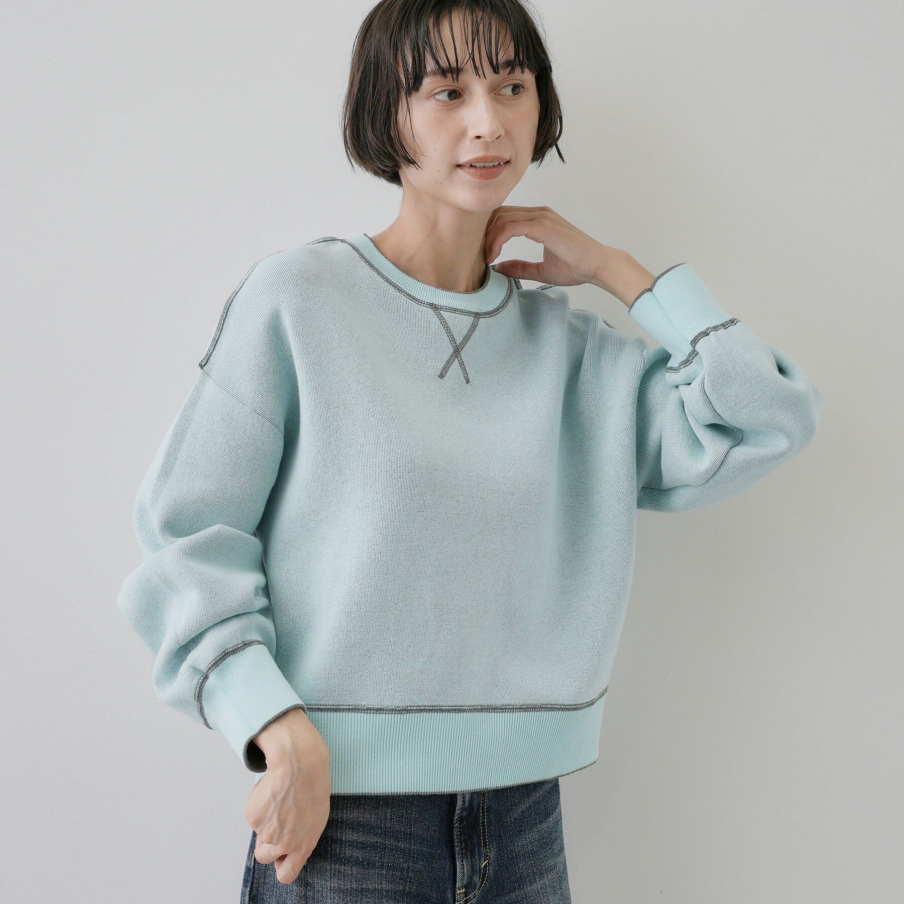 Dessin「【洗濯機OK/XS-L】配色リバーシブル コットンジャカード クルーネックニット」|Tシャツ・カットソー|