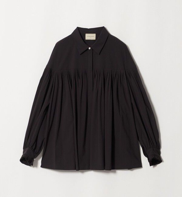 UNITED ARROWS「パールライク ボタン タック フレア ブラウス」|シャツ・ブラウス|BLACK