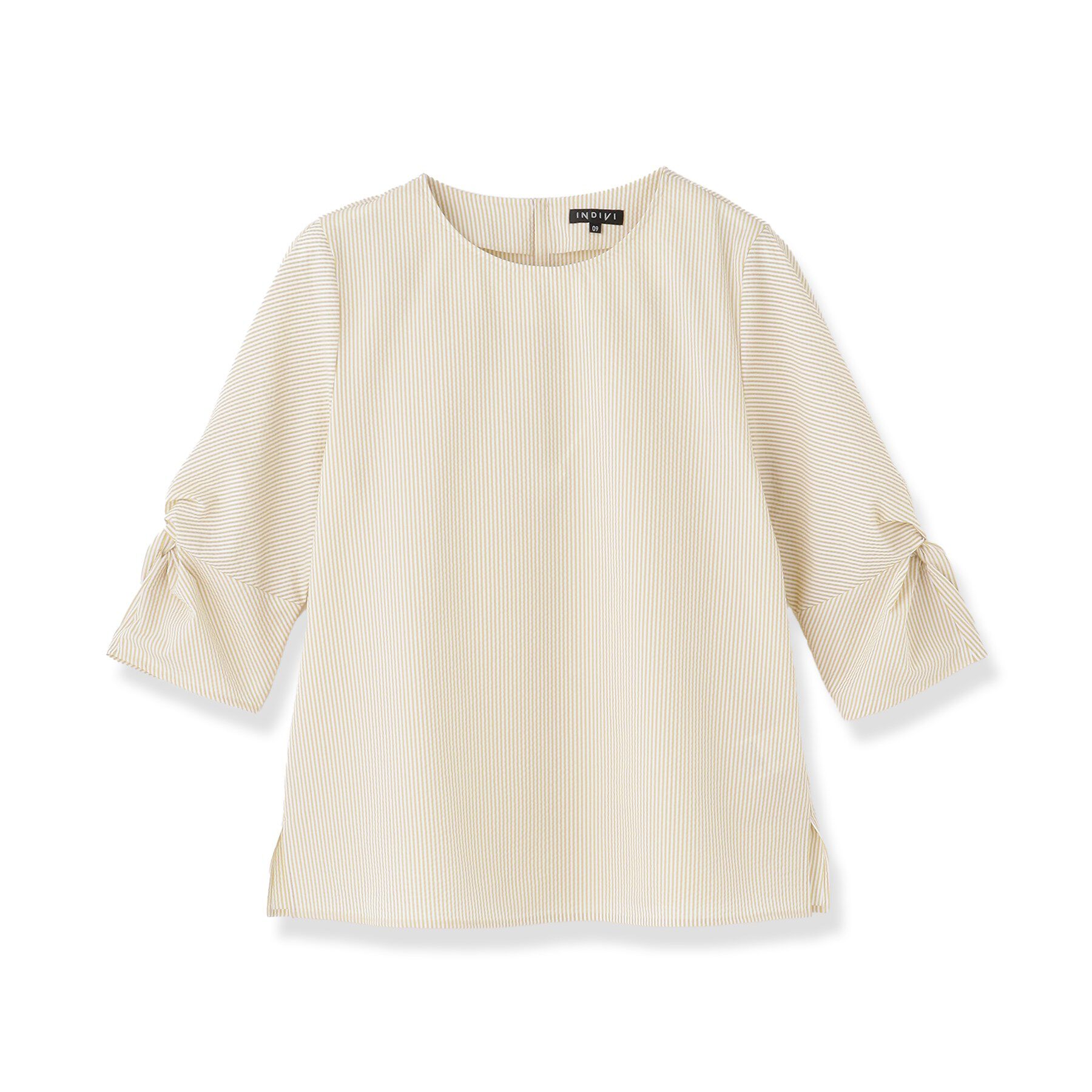 INDIVI「【洗える／UVケア】ねじり袖サッカートップス」|Tシャツ・カットソー|