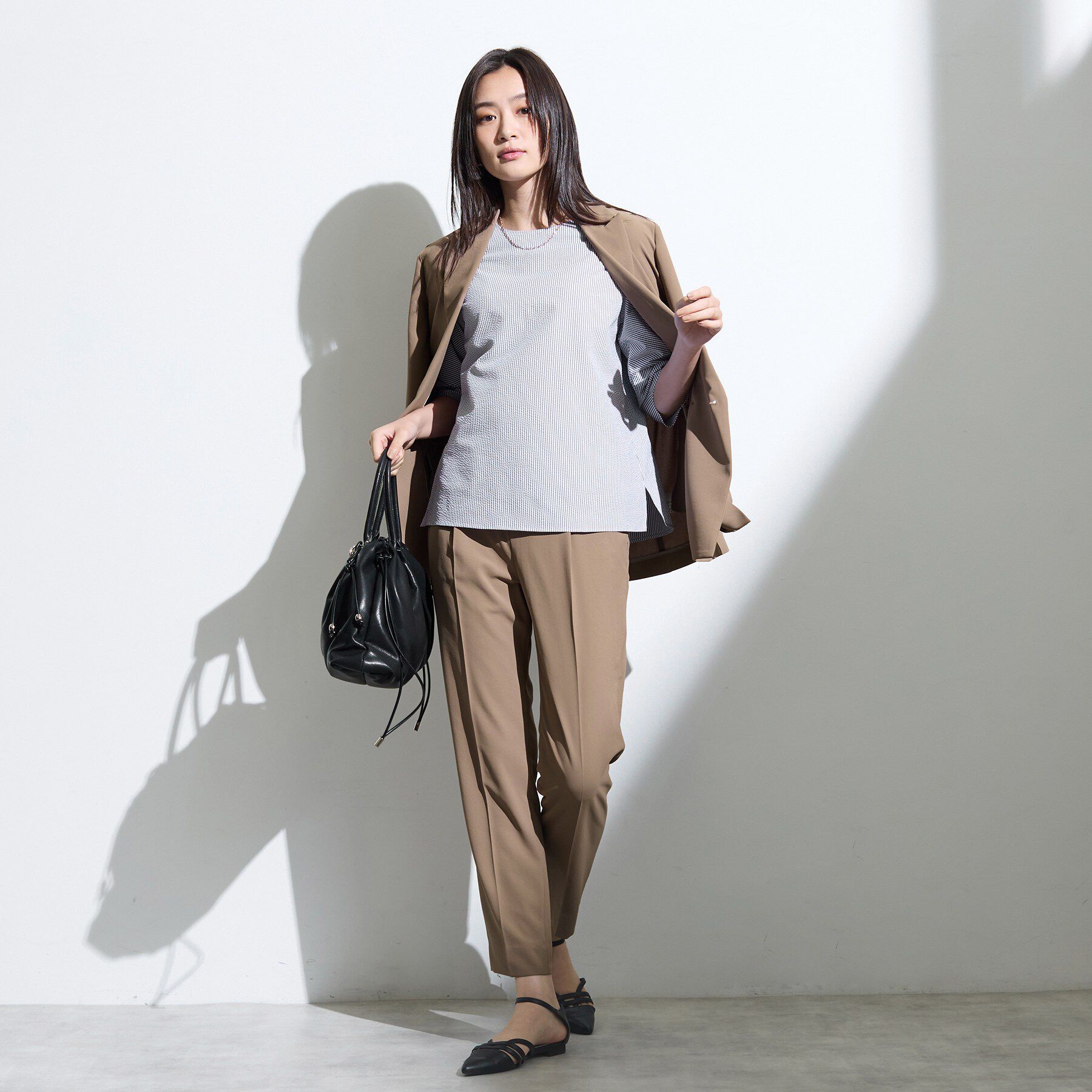 INDIVI「【洗える／UVケア】ねじり袖サッカートップス」|Tシャツ・カットソー|
