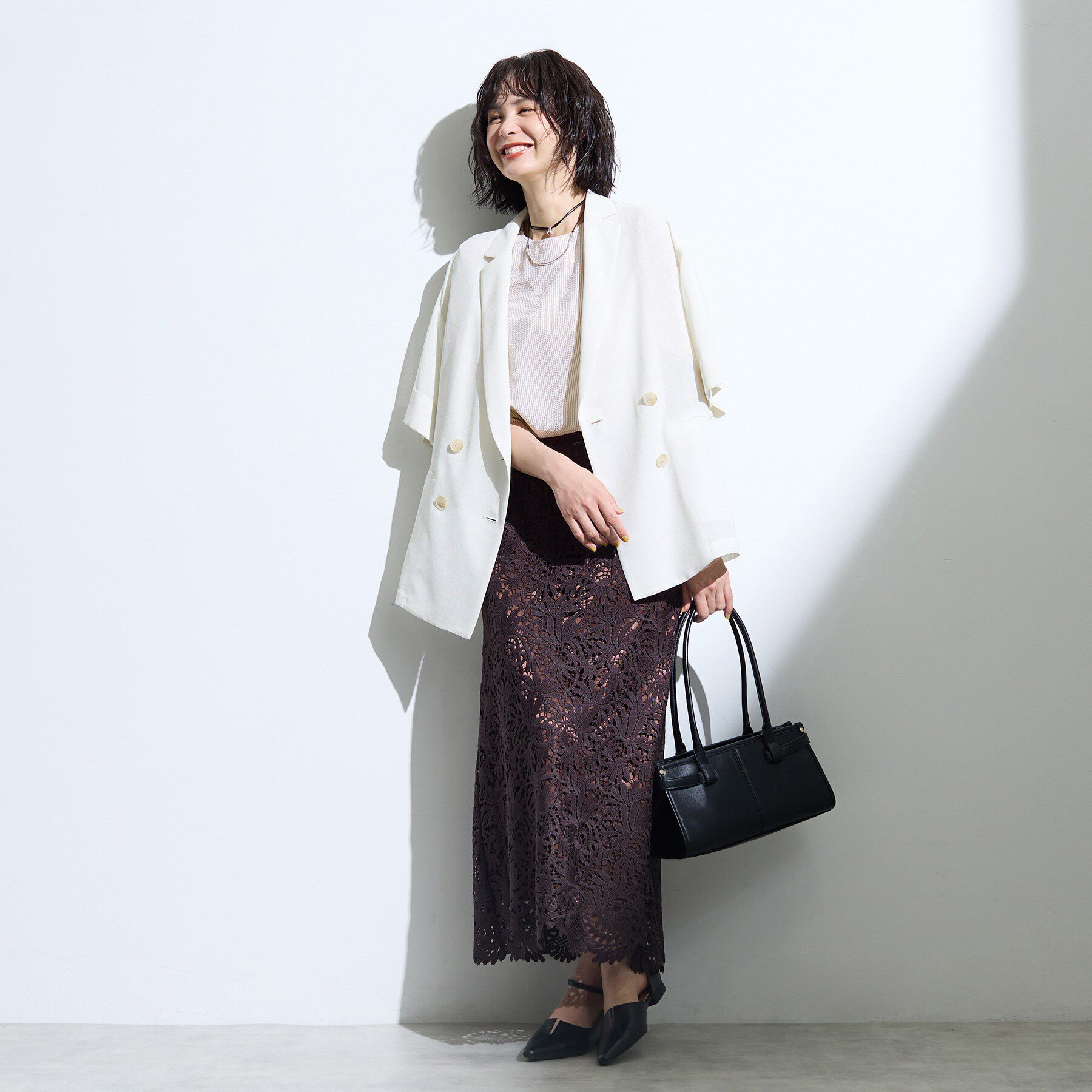 INDIVI「【洗える／UVケア】ねじり袖サッカートップス」|Tシャツ・カットソー|