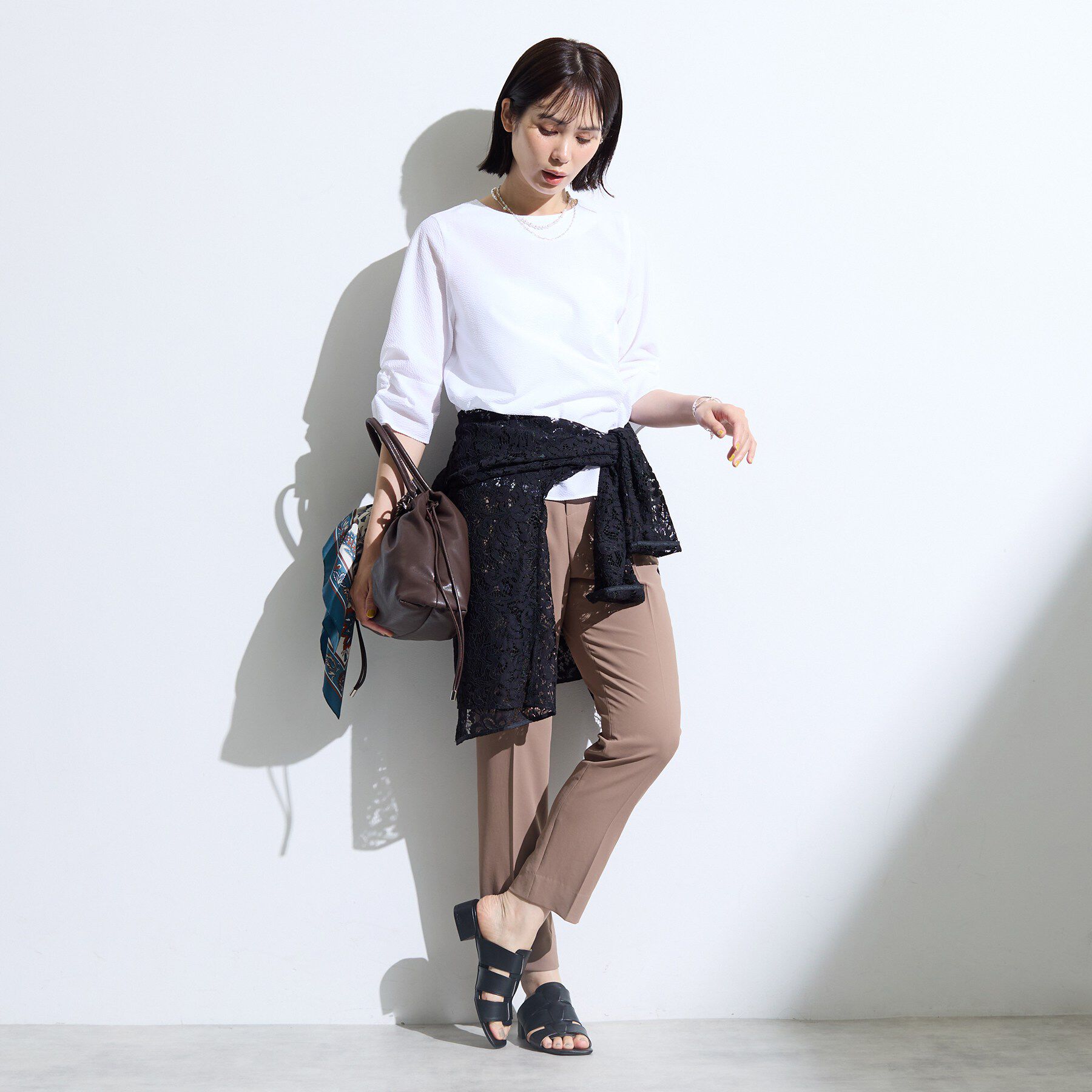 INDIVI「【洗える／UVケア】ねじり袖サッカートップス」|Tシャツ・カットソー|