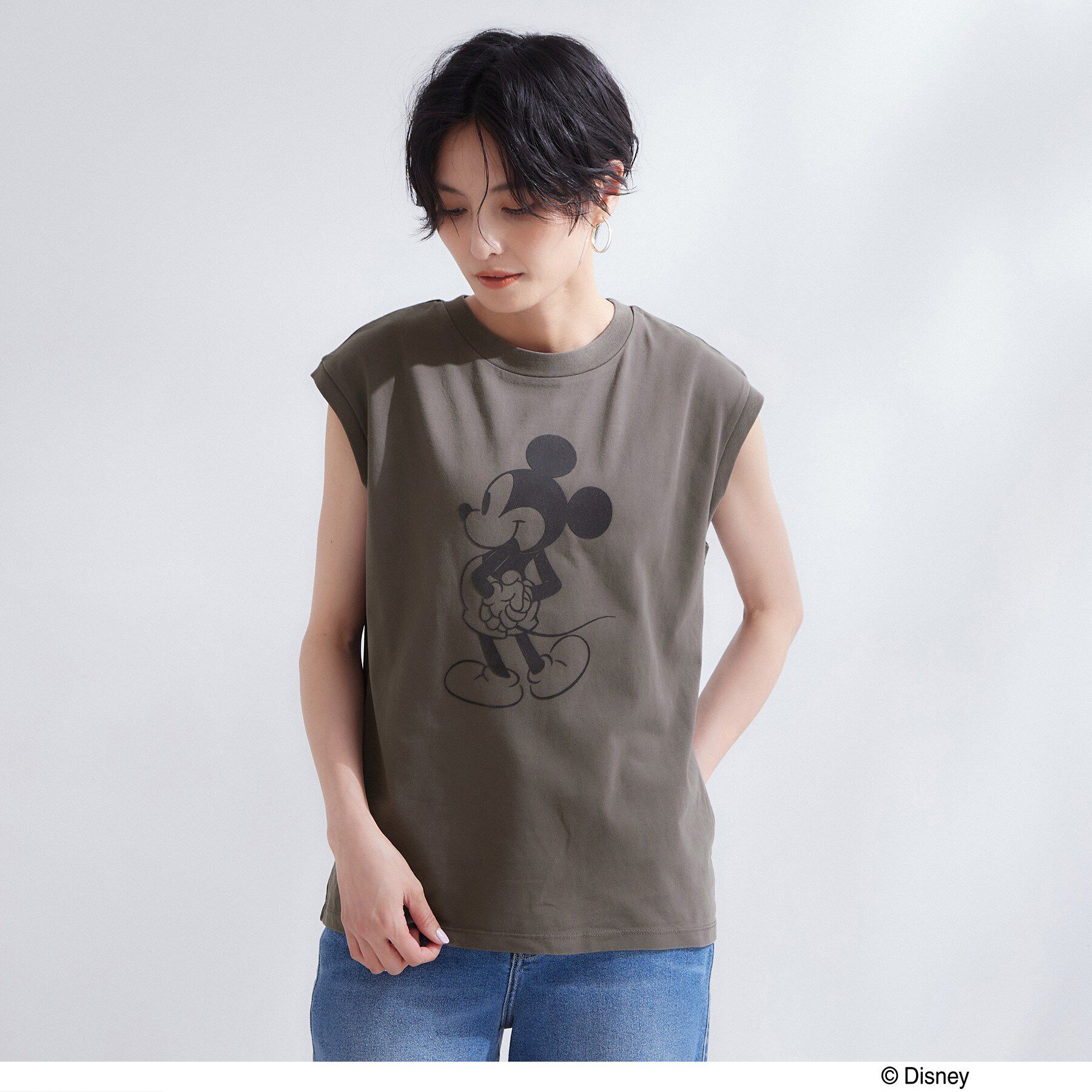 OPAQUE.CLIP「「Mickey Mouse」フロッキープリント フレンチスリーブTシャツ《洗濯機OK》」|Tシャツ・カットソー|