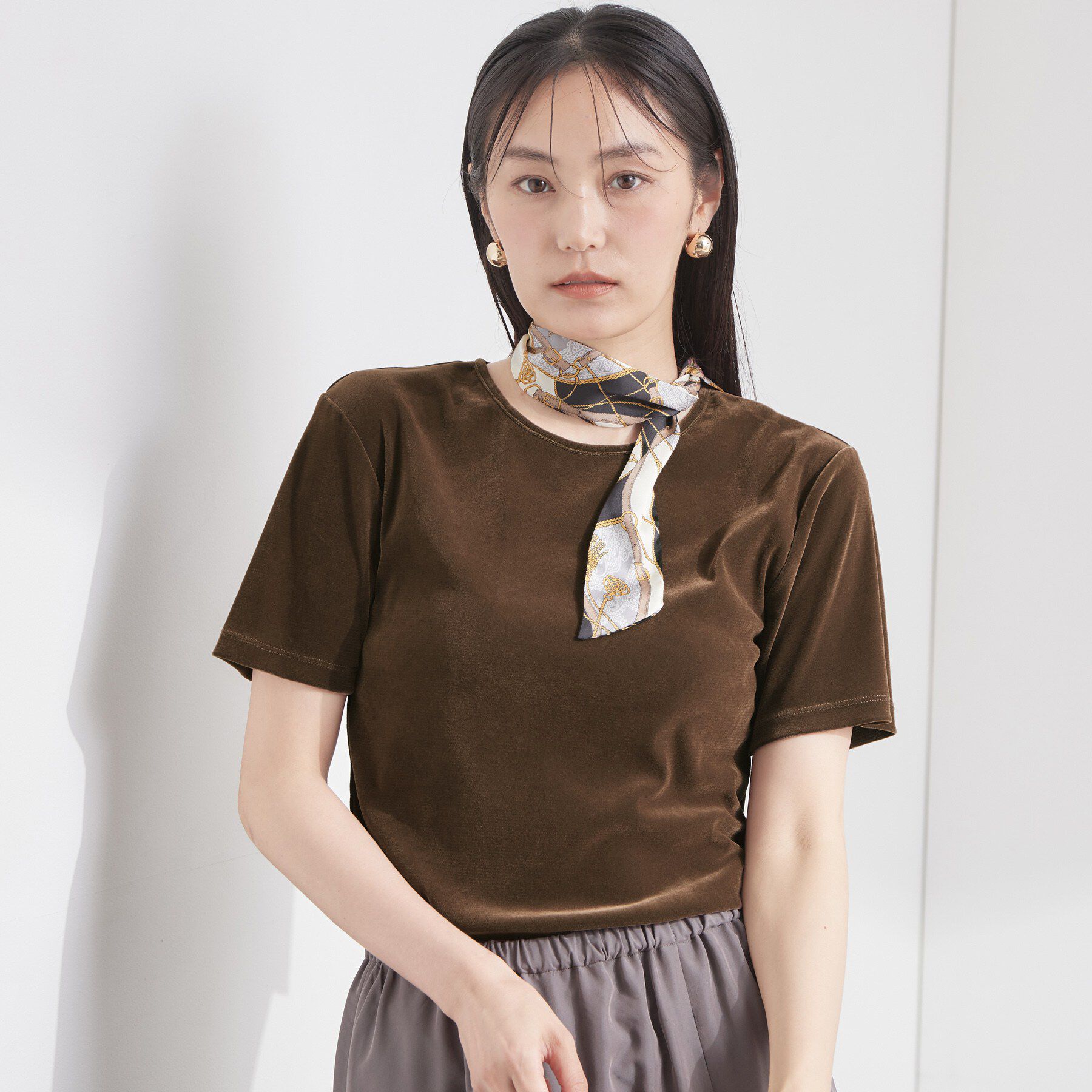OPAQUE.CLIP「フロッキーチュールカットソー【洗濯機OK】」|Tシャツ・カットソー|ブラウン(044)