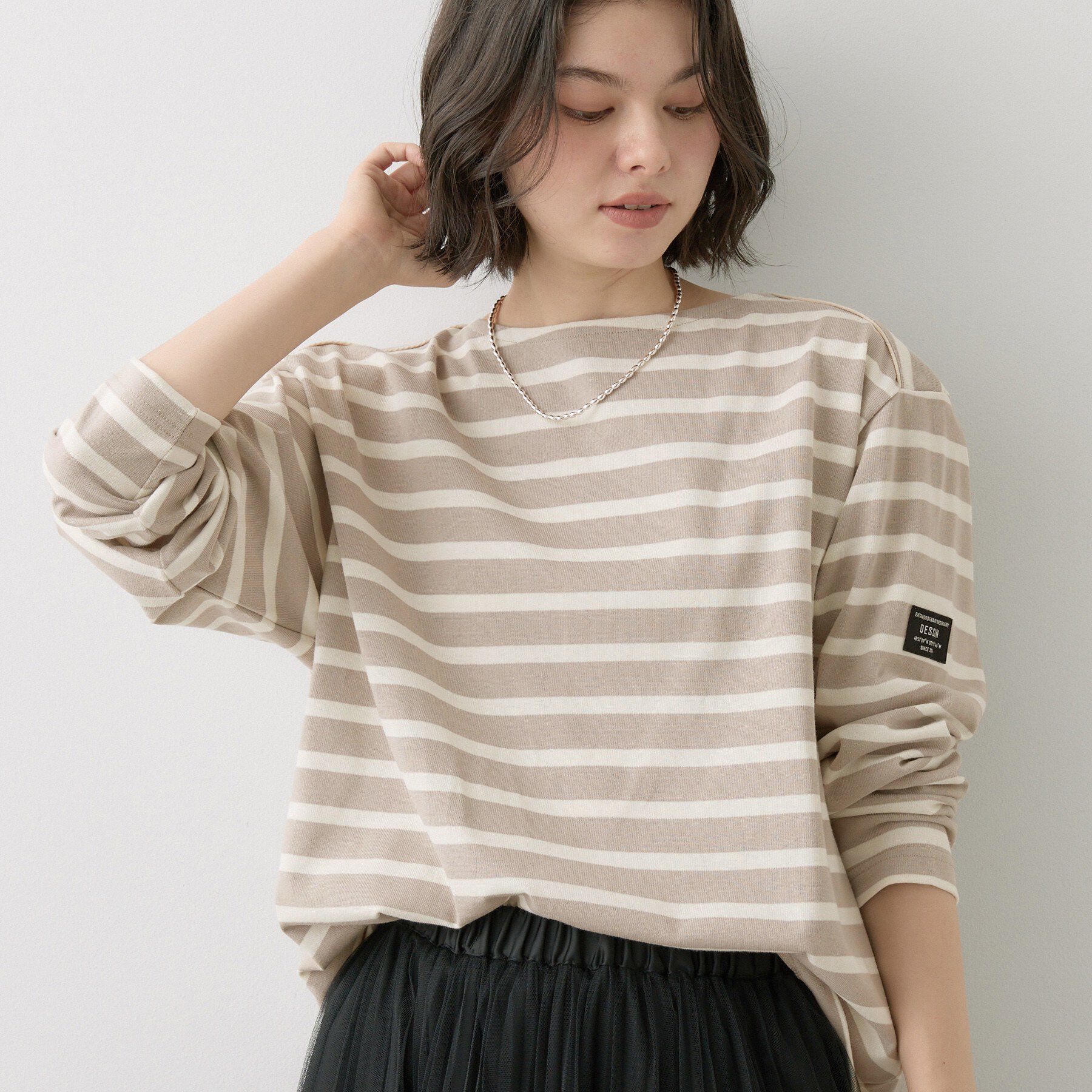 Dessin「【洗える】クルーネックボーダーカットソー」|Tシャツ・カットソー|グレージュ(312)