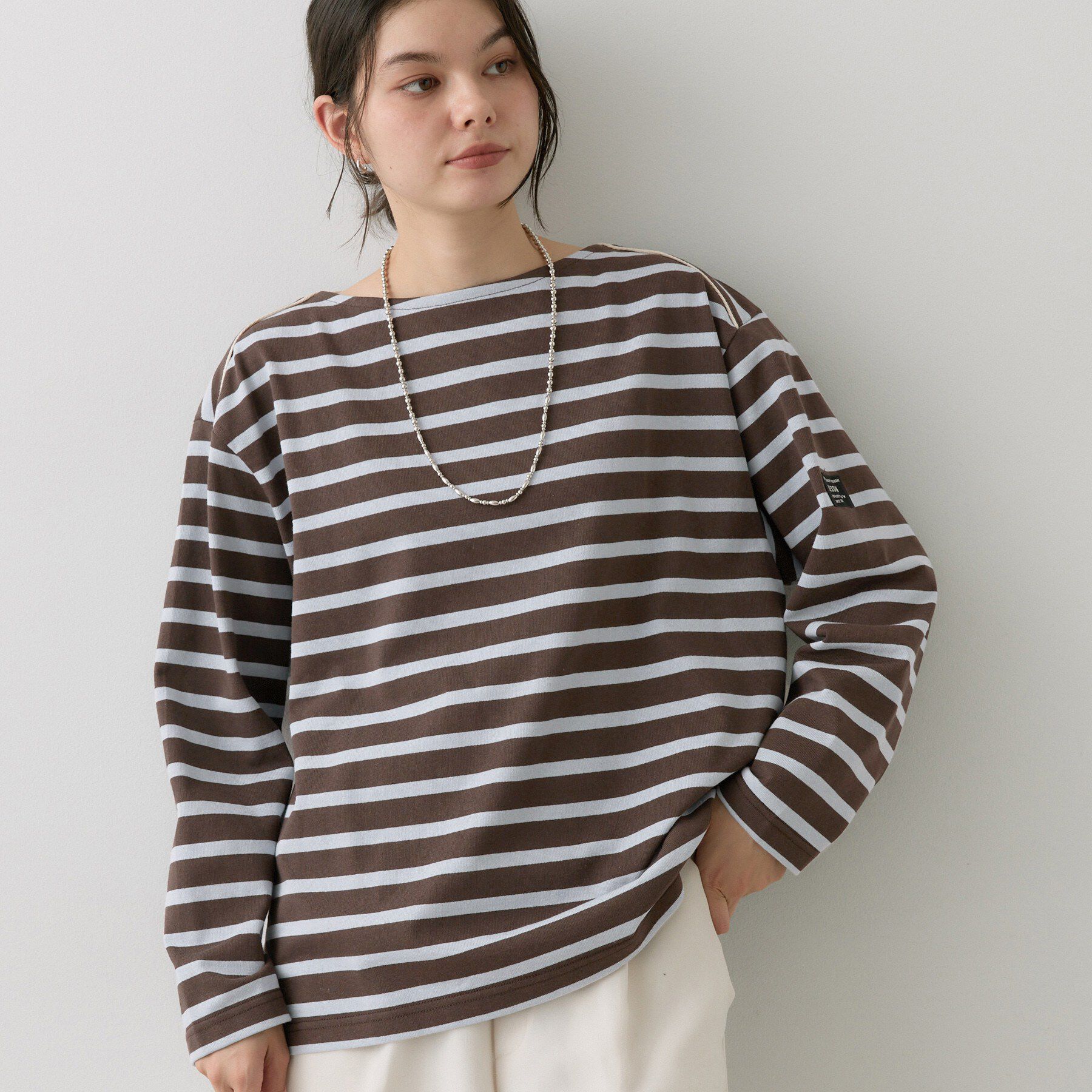 Dessin「【洗える】クルーネックボーダーカットソー」|Tシャツ・カットソー|ブラウン(344)