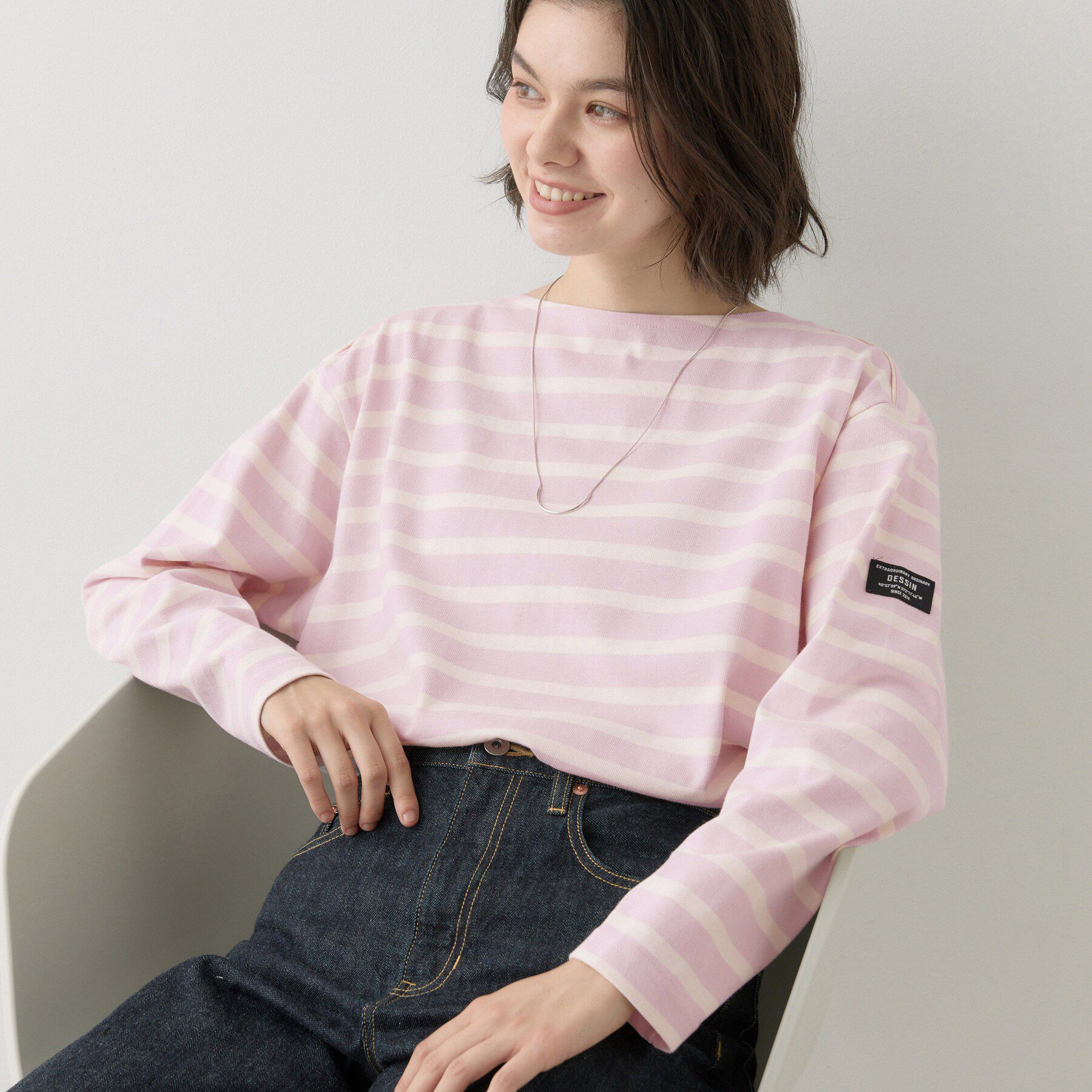 Dessin「【洗える】クルーネックボーダーカットソー」|Tシャツ・カットソー|ピンク(371)