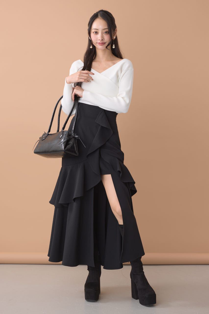 rienda「フリルスリットハイウエストスコートショートパンツ」|その他|BLK