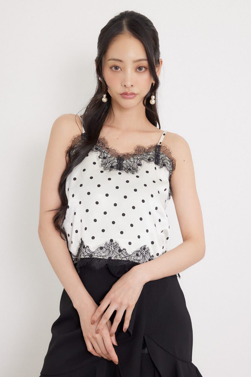 rienda「ポイントレースサテンキャミトップス」|キャミソール|柄WHT5