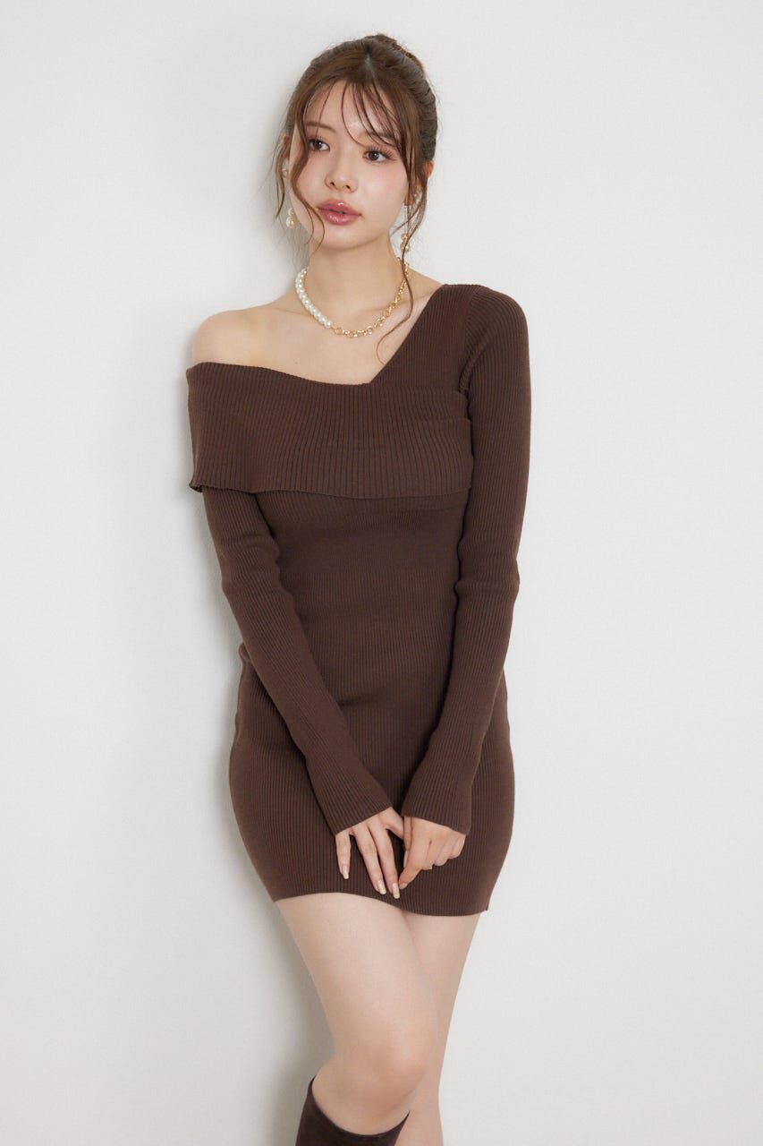 rienda「カシュクールワンショルダーニットタイトミニワンピース」|ワンピース|