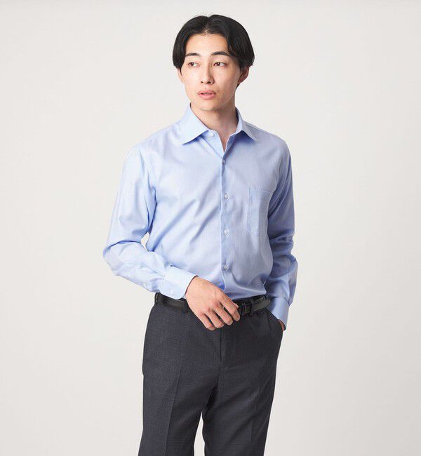 UNITED ARROWS green label relaxing「コットン ヘリンボーン ワイドカラー ドレスシャツ -形態安定-」|シャツ・ブラウス|LT.BLUE