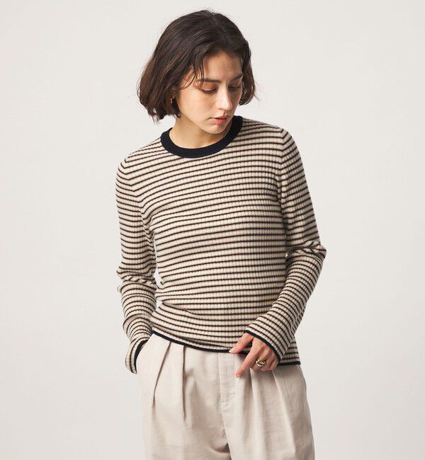 UNITED ARROWS green label relaxing「【WEB限定】＜at ease＞マルチボーダー プルオーバー ニット」|ニット・セーター|OFF WHITE