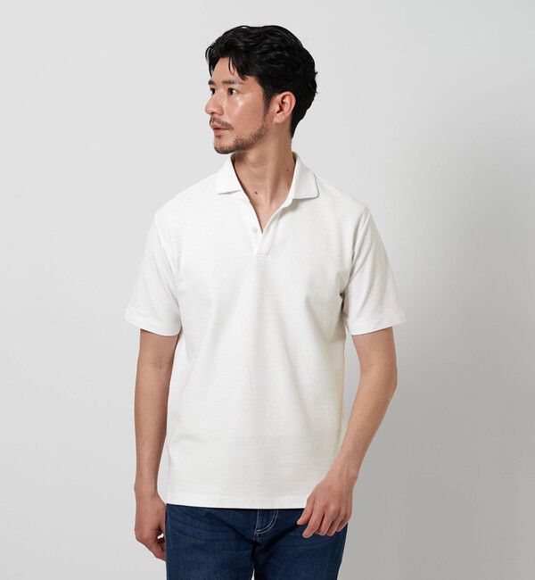 BEAUTY&YOUTH UNITED ARROWS「【WEB限定 WARDROBE SMART】ステイ クリーン ピケ スキッパー ポロシャツ【抗菌防臭】」|ポロシャツ|WHITE