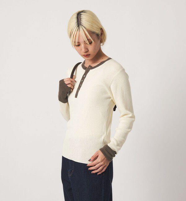 BEAUTY&YOUTH UNITED ARROWS「バイカラー ヘンリーネック リブ ニットプルオーバー ウォッシャブル」|ニット・セーター|