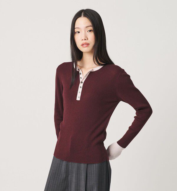 BEAUTY&YOUTH UNITED ARROWS「バイカラー ヘンリーネック リブ ニットプルオーバー ウォッシャブル」|ニット・セーター|