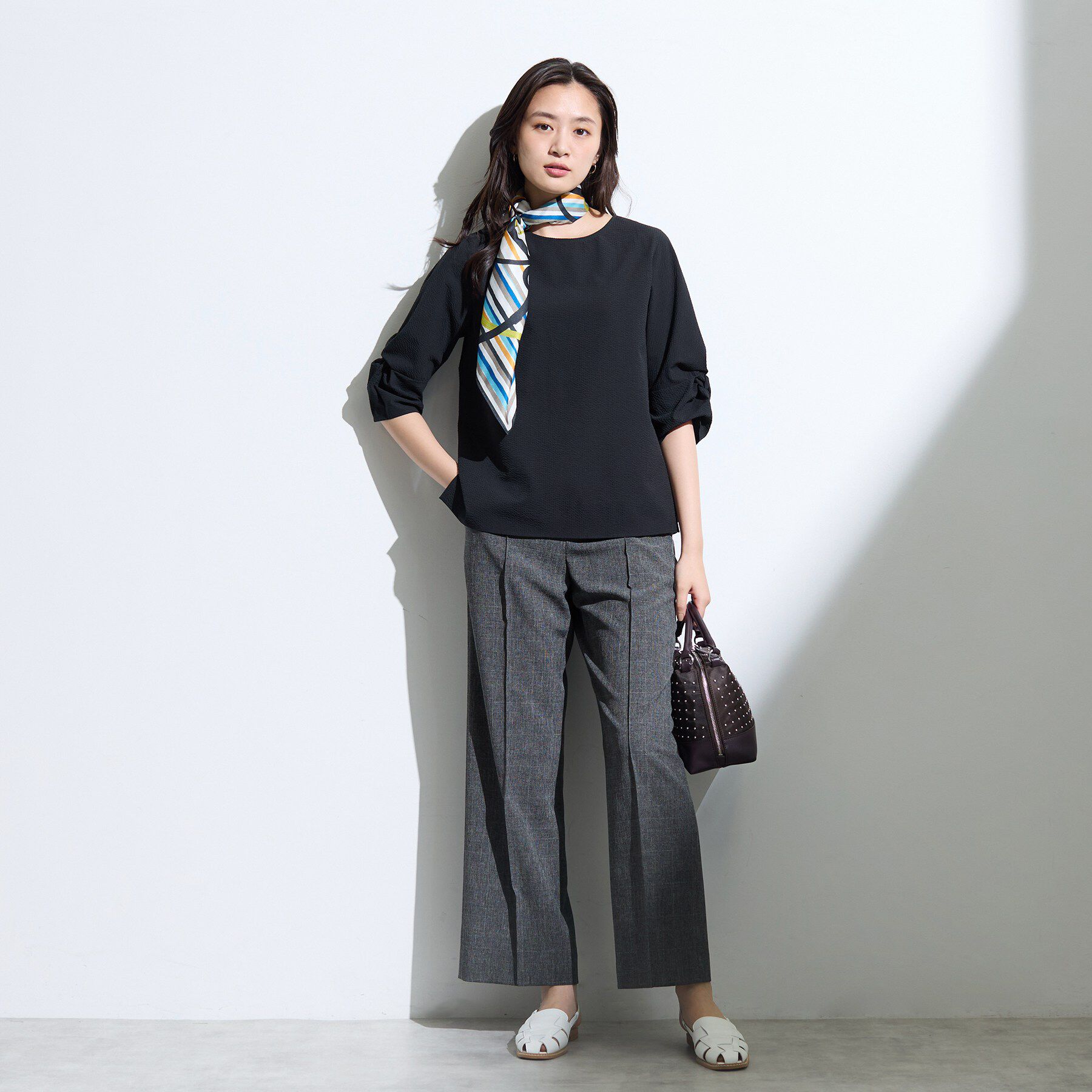 INDIVI「【洗える／UVケア】ねじり袖サッカートップス」|Tシャツ・カットソー|