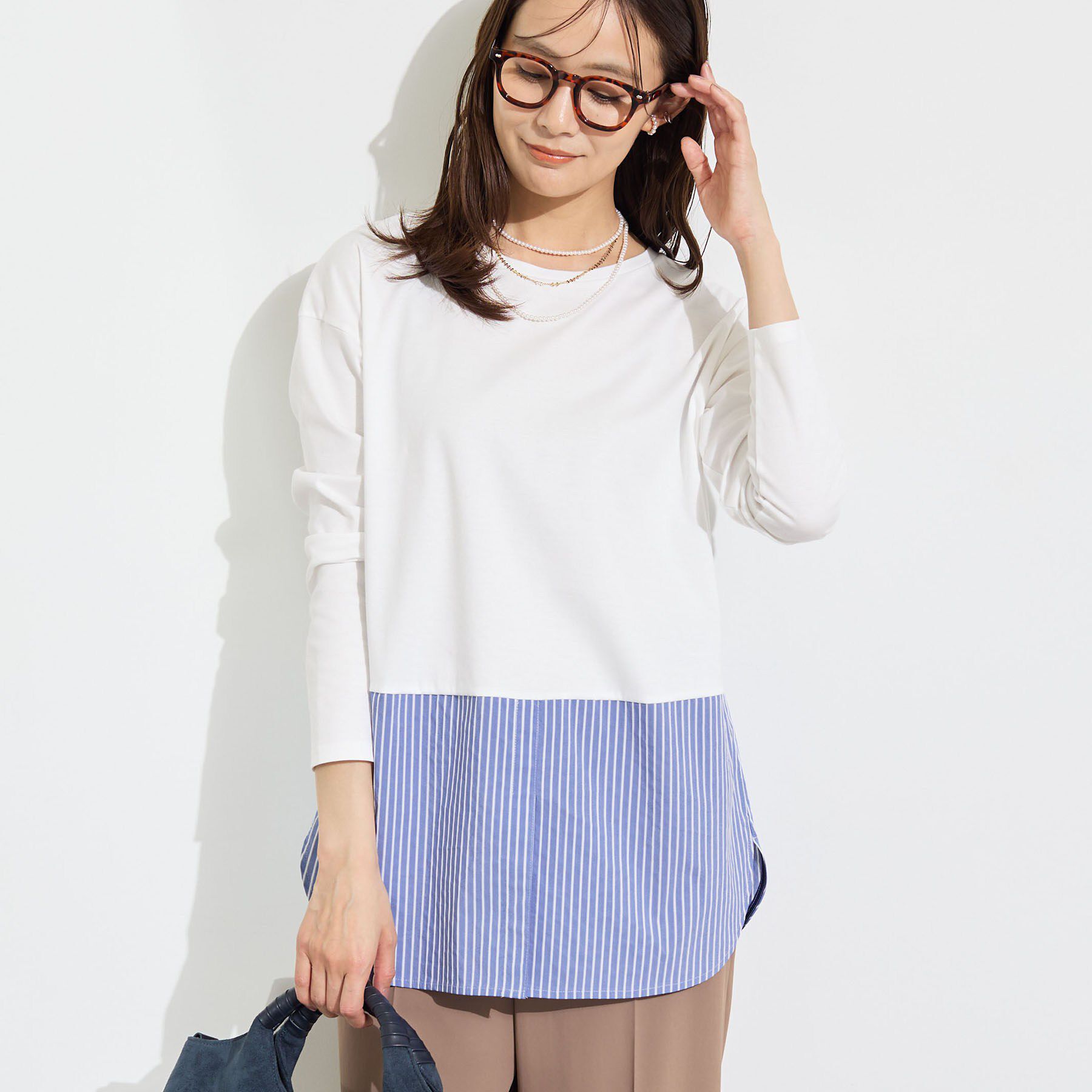 INDIVI「【レイヤードにおすすめ】シャツコンビ ロングTシャツ」|Tシャツ・カットソー|