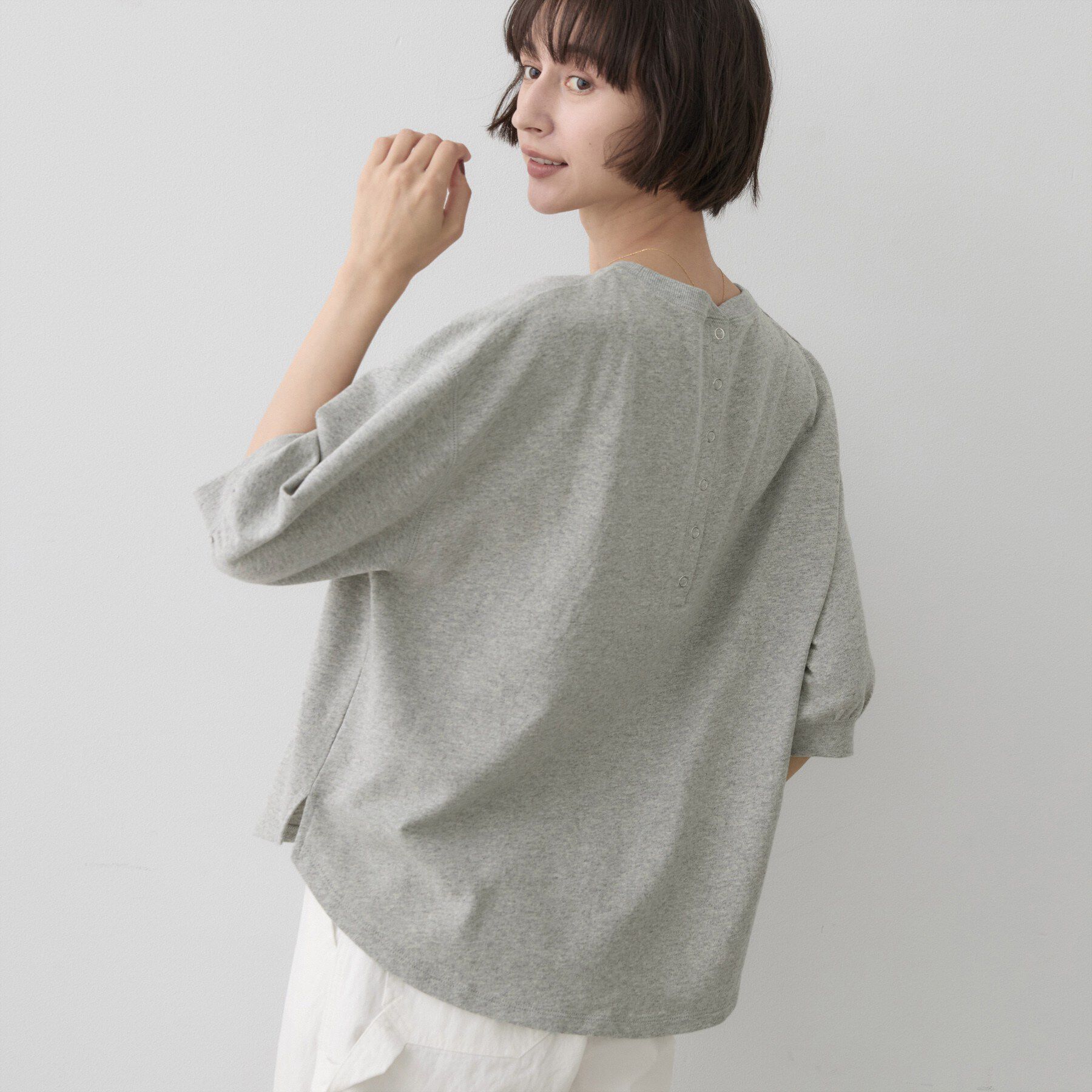 Dessin「【高レビュー/洗える/XS-L】バックヘンリーミニ裏毛 5分袖」|Tシャツ・カットソー|